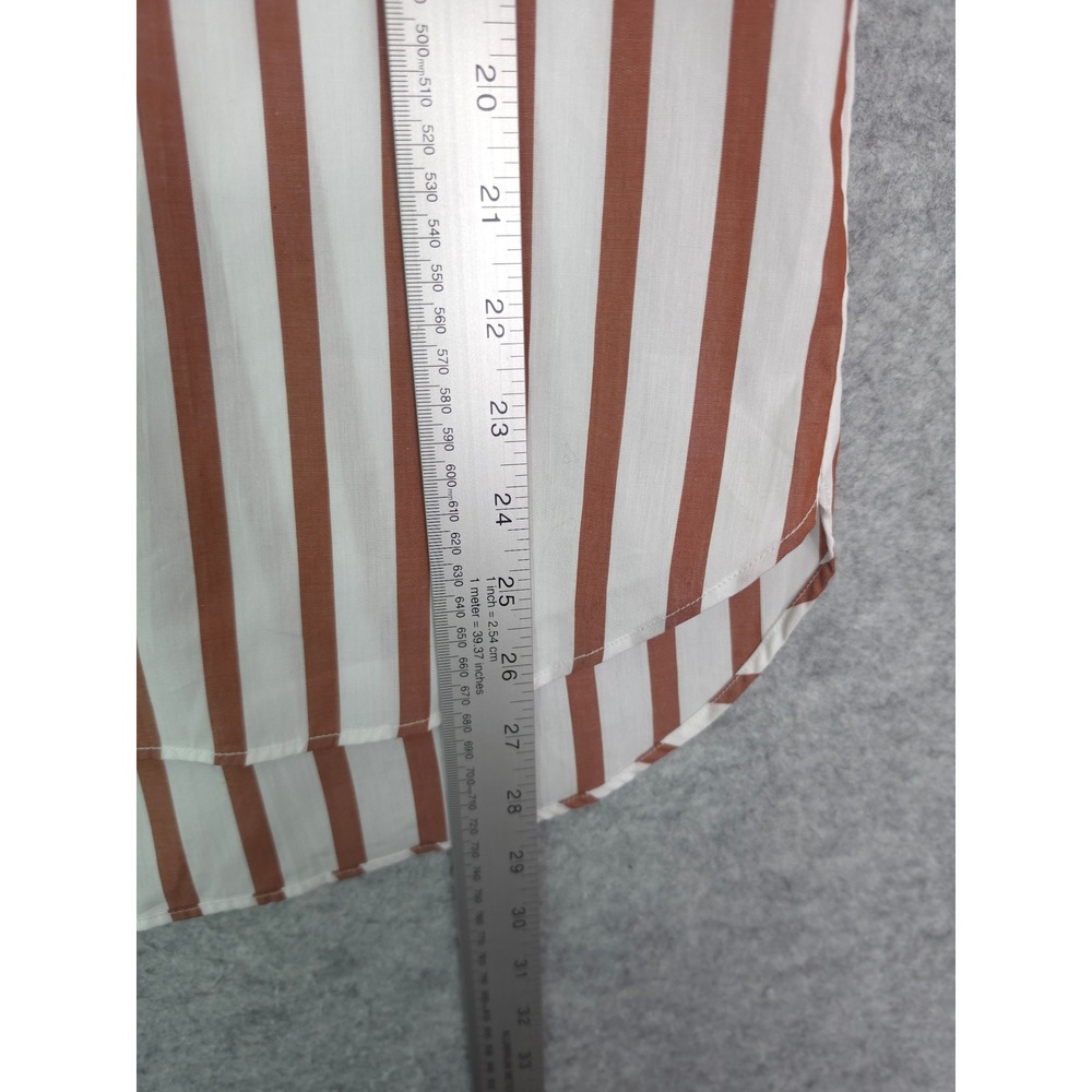 Sezane Bilma Shirt Womens 16 Organic Cotton Camel White Striped Button Down - Picture 10 of 11